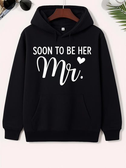 Women's Graphic Hoodie Soon To Be Her Mr With Simple White Heart Print Hoodie