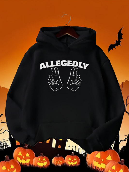 Men's Graphic Hoodie Allegedly Double Hand Gesture Surrounded By Halloween Pumpkin Decoration Hoodie