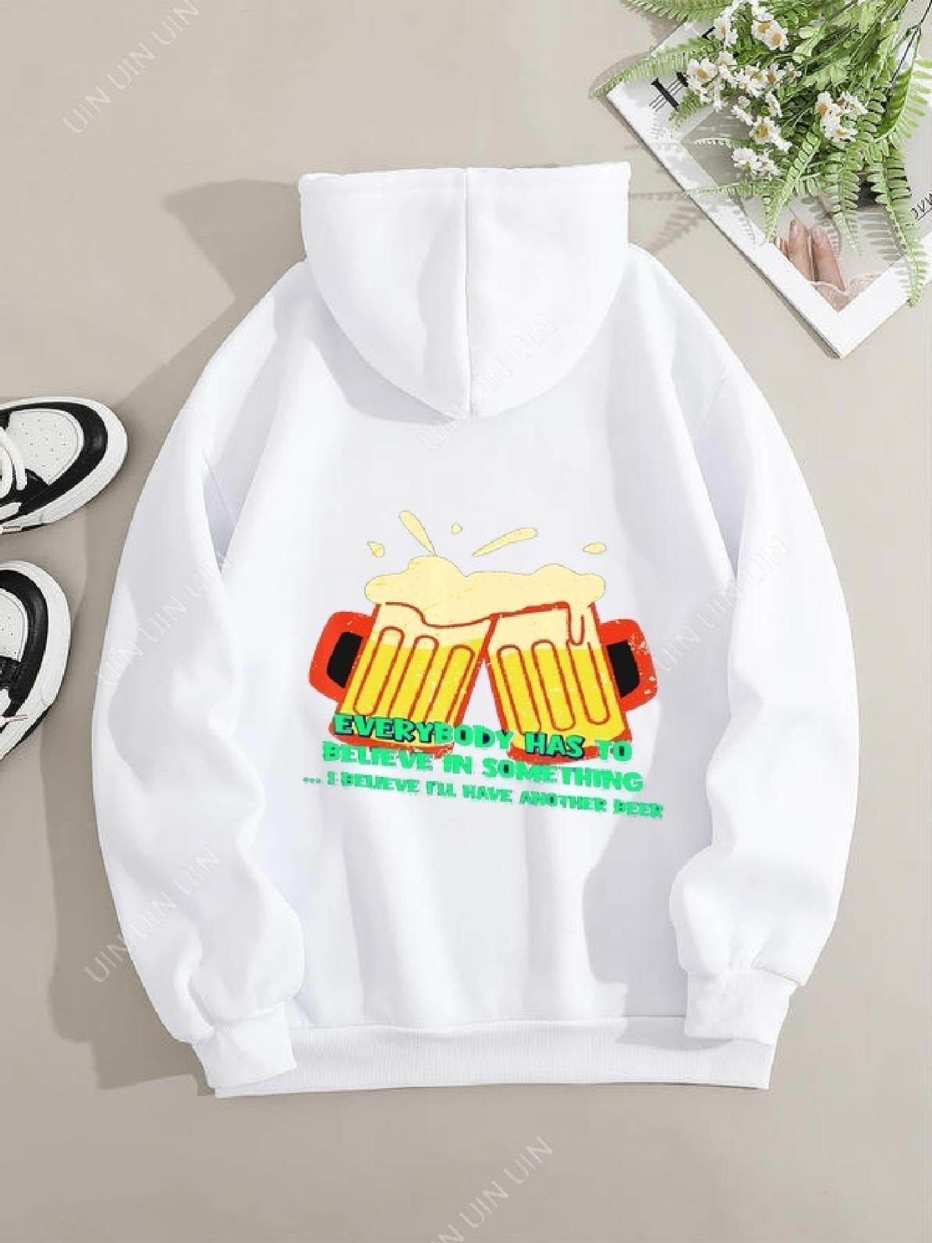 Women's Graphic Hoodie Cheerful Friends Toasting Colorful Mugs With Sparkling Bubbles And Foamy Beer Glasses