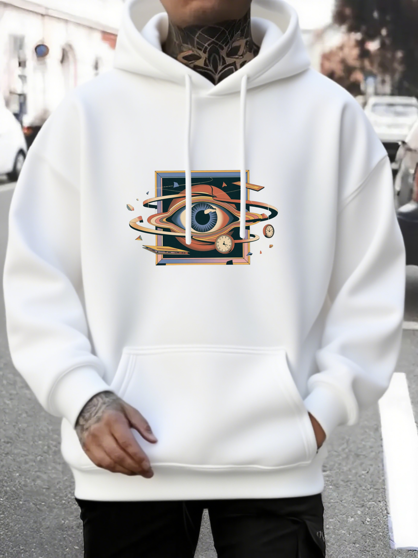 Men's Graphic Hoodie Surreal Cosmic Orbits Swirling With Geometric Planets Around Abstract Eye