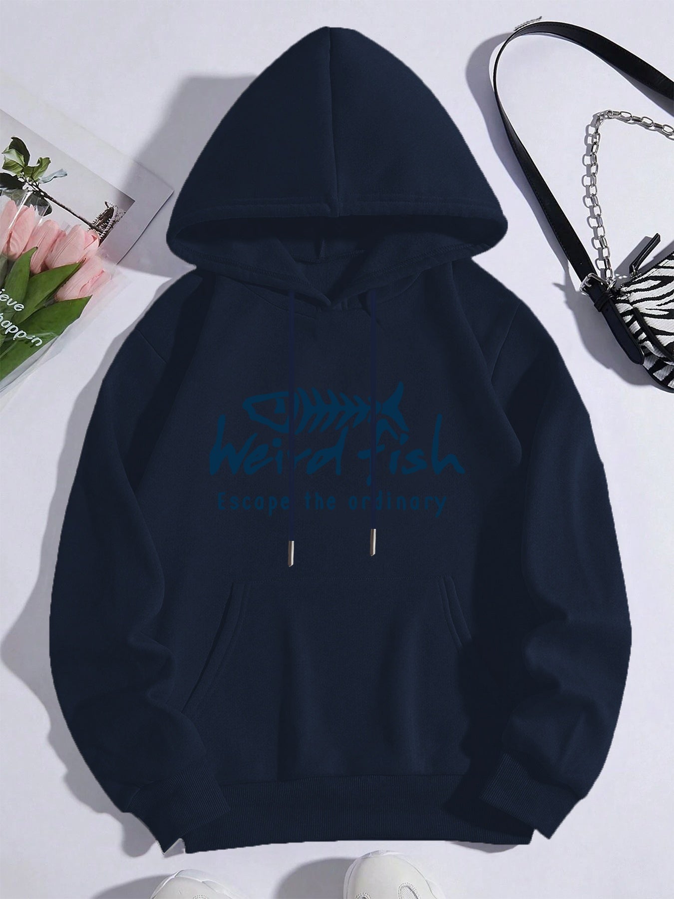 Men's Graphic Hoodie Stylish Modern Lettering With Hand Drawn Blue Graphic Hoodie