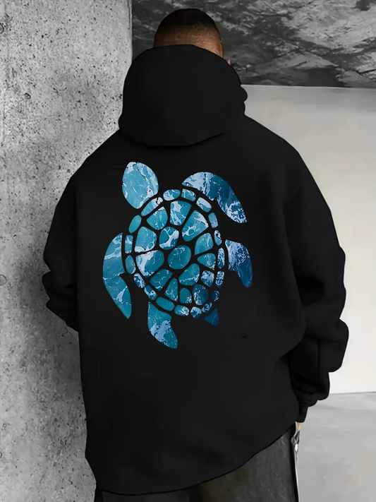 Men's Graphic Hoodie Abstract Blue Water Patterned Sea Turtle