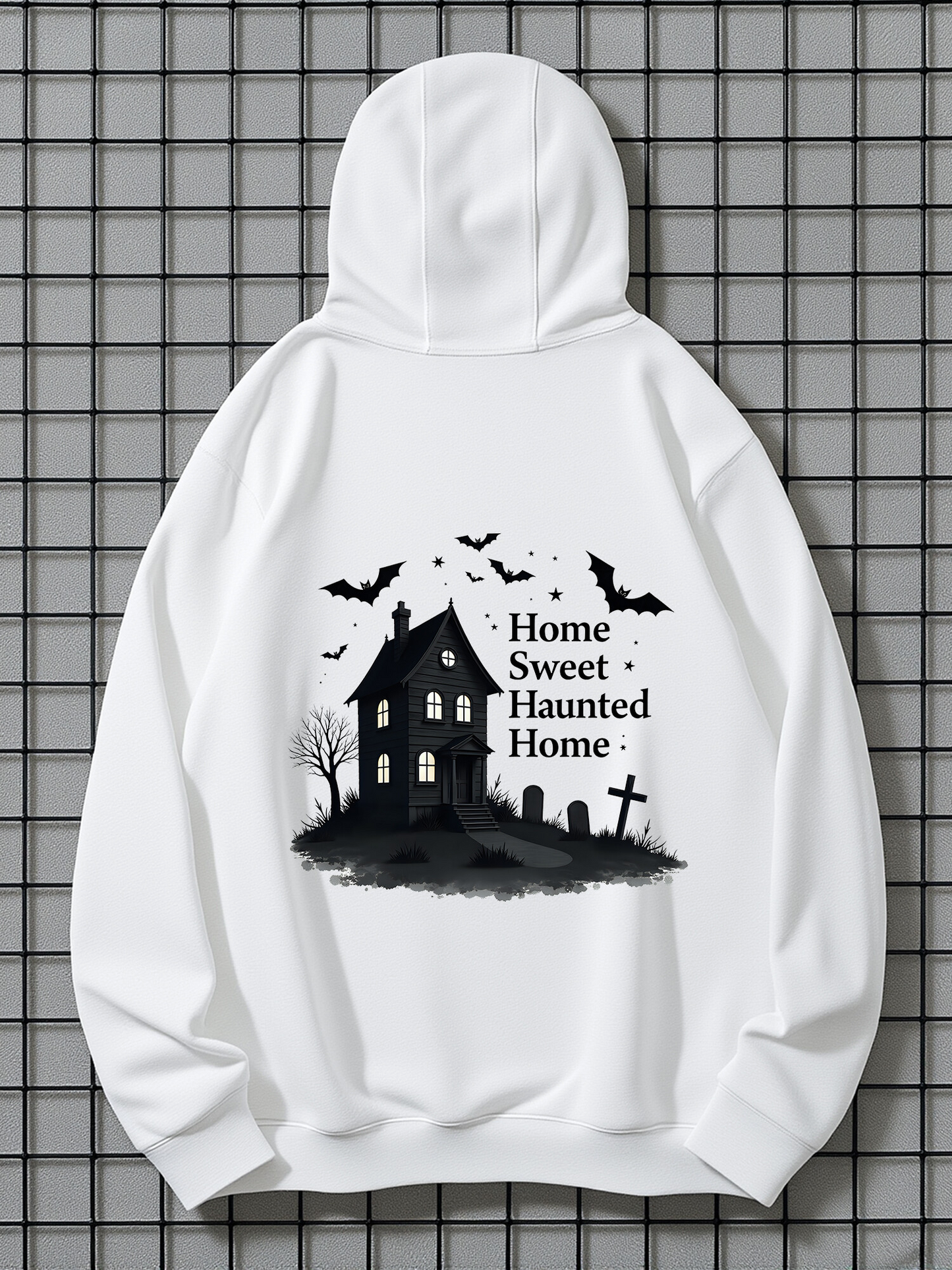Men's Graphic Hoodie Home Sweet Haunted Home Spooky Bats Graveyard And Haunted House