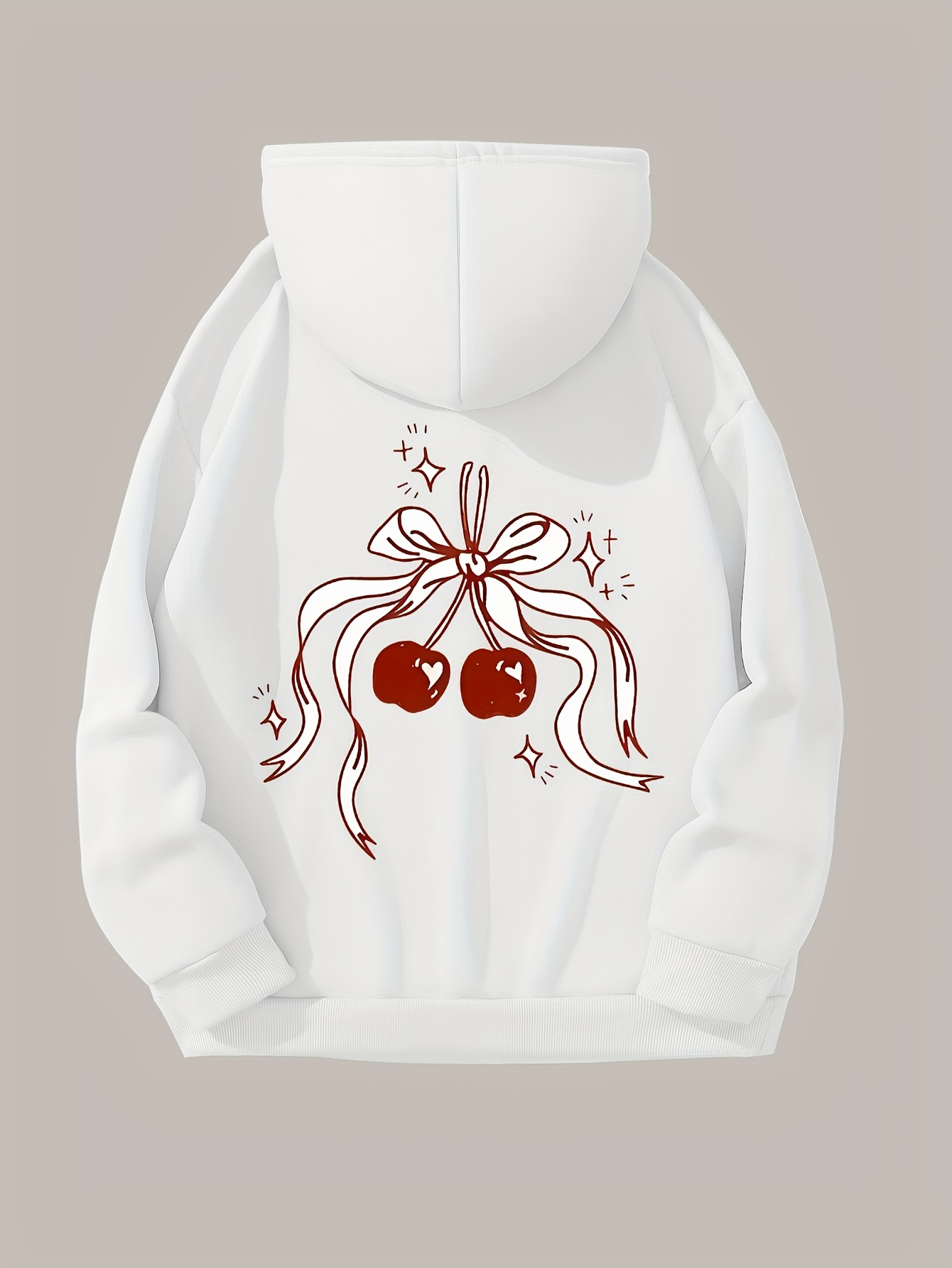 Women's Graphic Hoodie Playful Ribbons And Sparkling Stars With Shiny Cherries