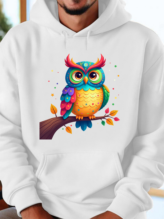 Men's Graphic Hoodie Colorful Autumn Leaves Perched Majestic Owl On A Tree Branch