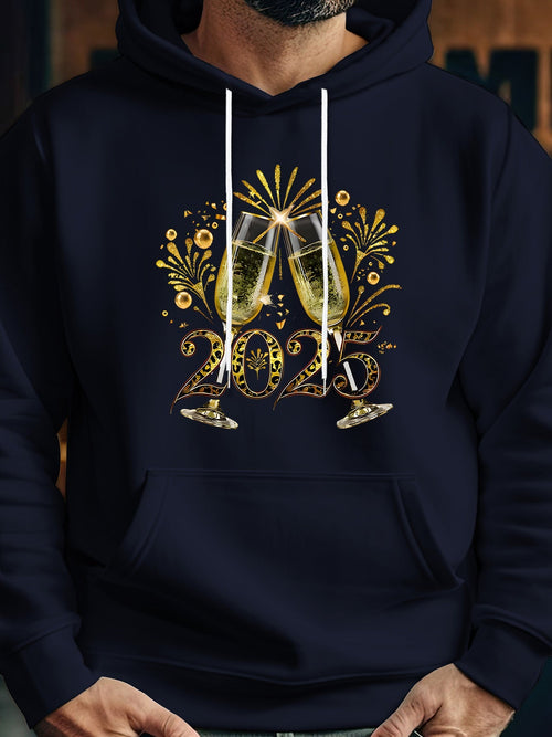 Men's Graphic Hoodie Sparkling Celebration Fireworks With Toasting Champagne Glasses And Festive 2025