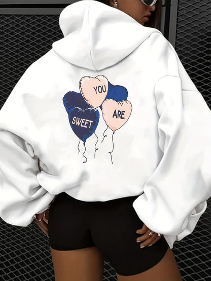Women's Graphic Hoodie You Are Sweet With Floating Heart Shaped Balloons
