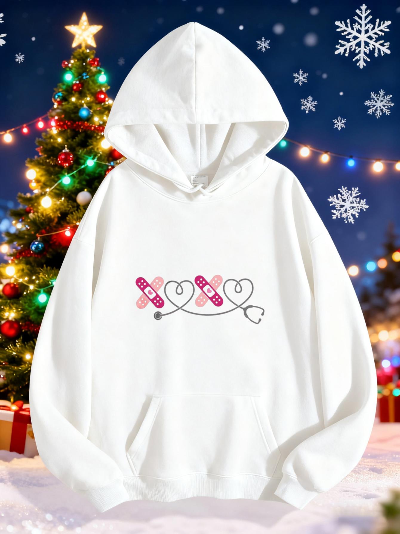 Women's Graphic Hoodie Playful Candy Colored Hearts With Whimsical Swirling Line Hoodie