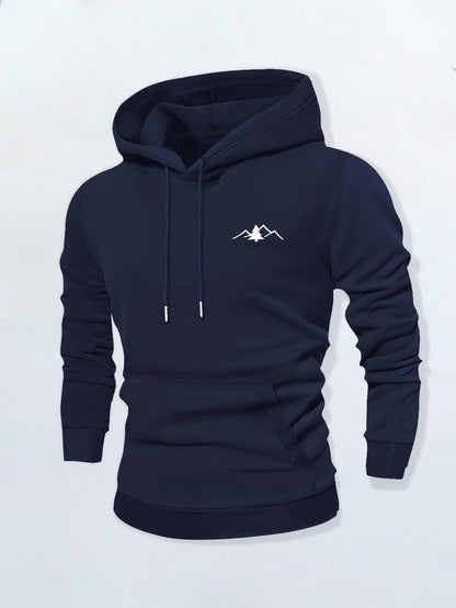 Men's Graphic Hoodie Minimalist White Contour Lines With Angular Mountain Peaks Hoodie