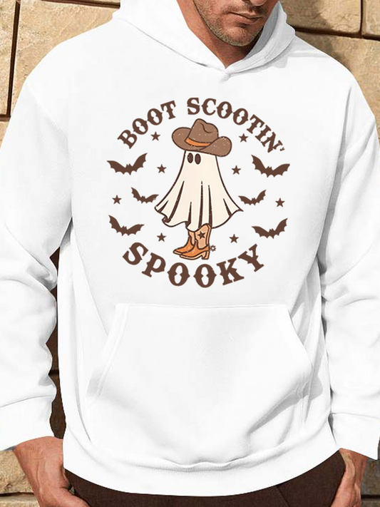 Men's Graphic Hoodie Boot Scootin Spooky Western Cowboy Ghost With Stars And Flying Bats