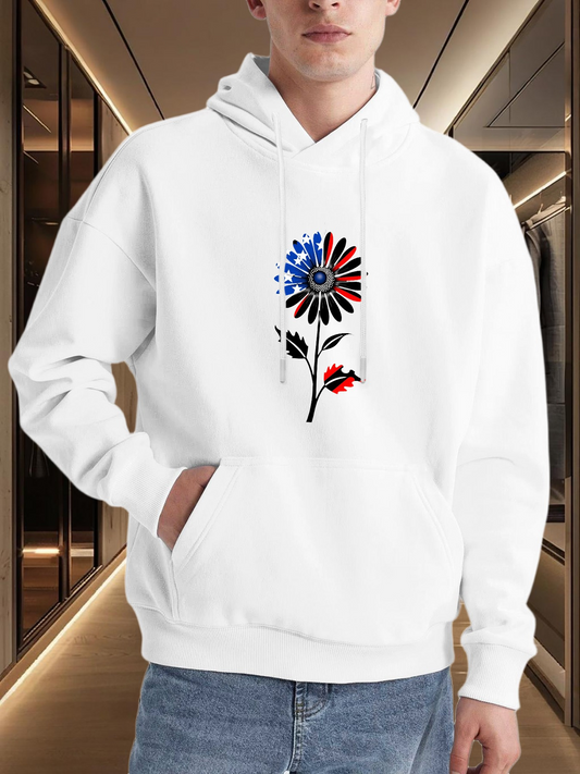Men's Graphic Hoodie Abstract Watercolor Art With Vibrant Painted Petals And Stylized Flower