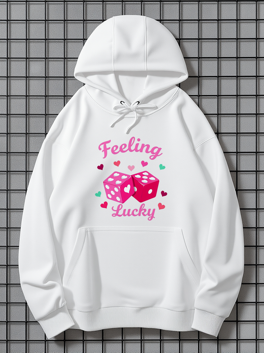 Men's Graphic Hoodie Feeling Lucky Surrounded By Colorful Hearts And Sparkling Dice