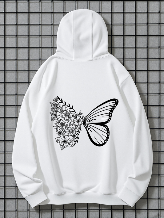 Men's Graphic Hoodie Delicate Blooming Flowers Forming A Graceful Butterfly Wing Butterfly