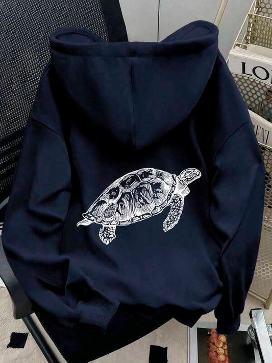 Men's Graphic Hoodie Detailed Artistic Seashell Patterns On Elegant Majestic Swimming Turtle