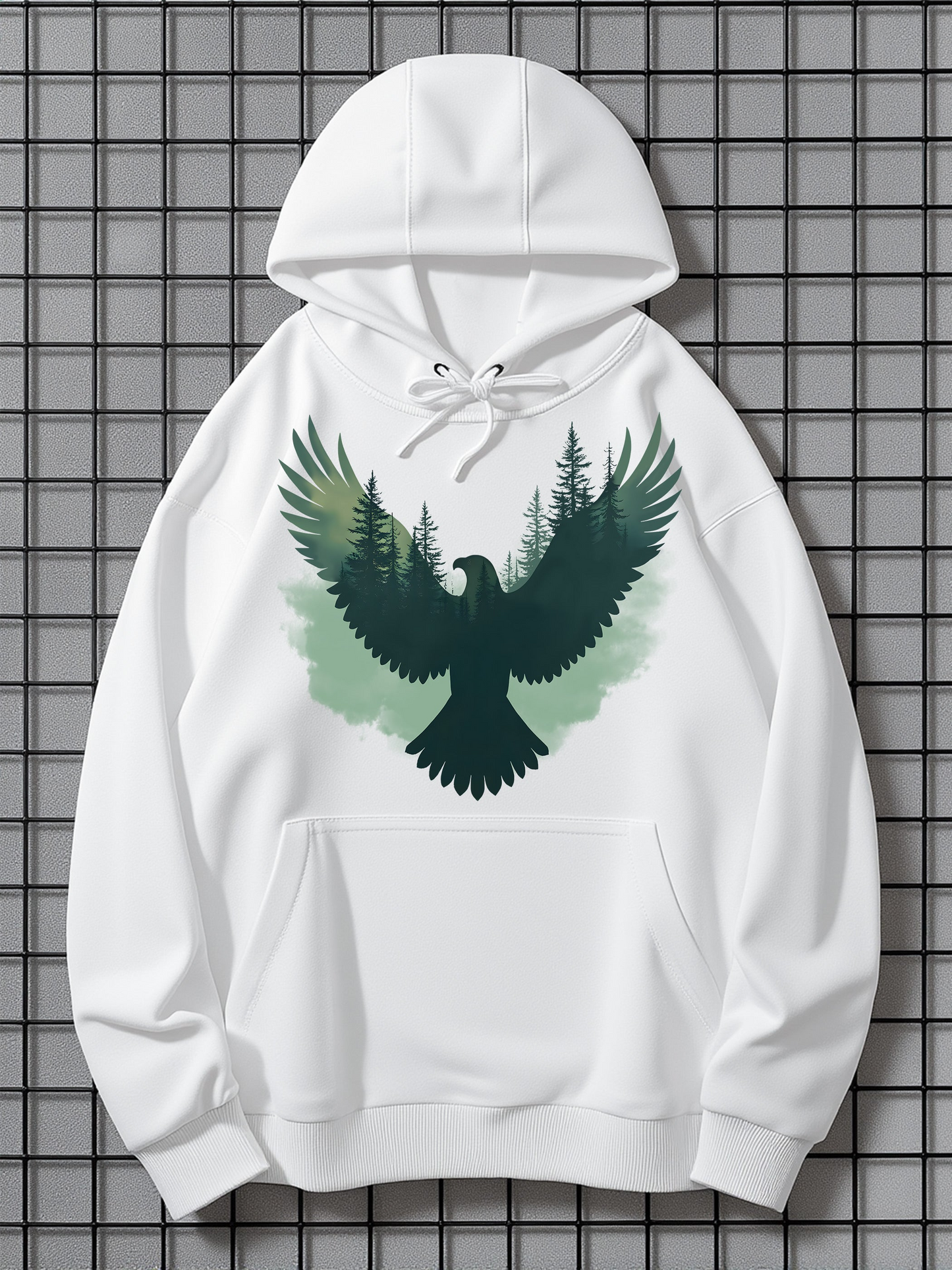 Men's Graphic Hoodie Majestic Forest Silhouette Birds In Flight Among Evergreen Pine Trees