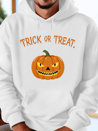 Men's Graphic Hoodie Trick Or Treat Glowing Orange Pumpkin With Carved Eyes Under Halloween Night Pumpkin