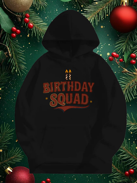 Men's Graphic Hoodie Birthday Squad With Festive Candles And Decorative Holiday Branches Hoodie