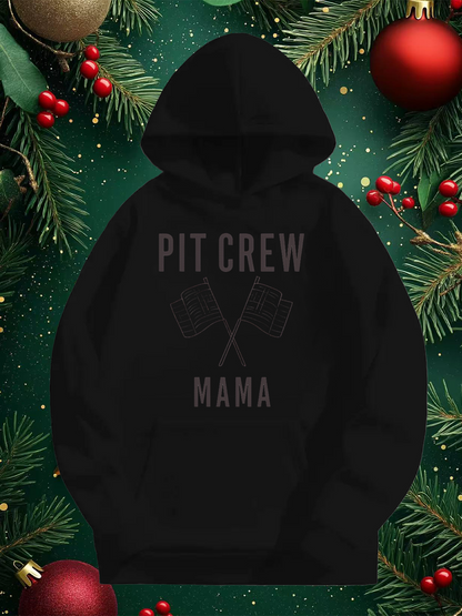Men's Graphic Hoodie Pit Crew Lettering With Crossed Racing Flags Among Festive Pine Branches Hoodie