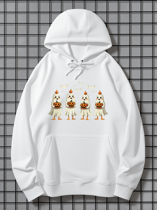 Men's Graphic Hoodie Cute Chickens With Pumpkin And Festive Autumn Leaves Chicken
