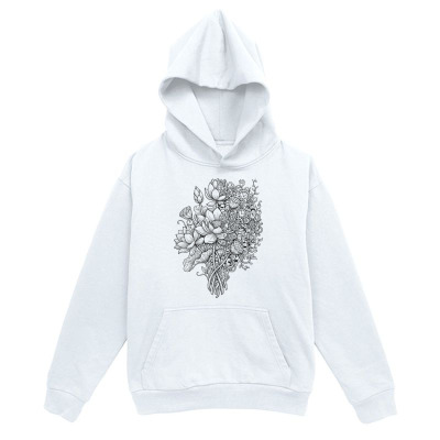 Men's Graphic Hoodie Botanical Sketch With Delicate Leaves And Blossoms Cluster Flower Bouquet