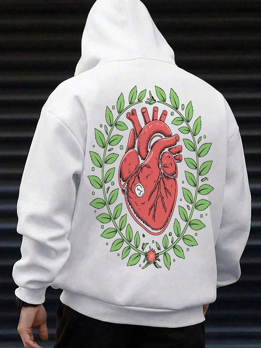 Men's Graphic Hoodie Botanical Laurels Encircling Anatomical Red Heart