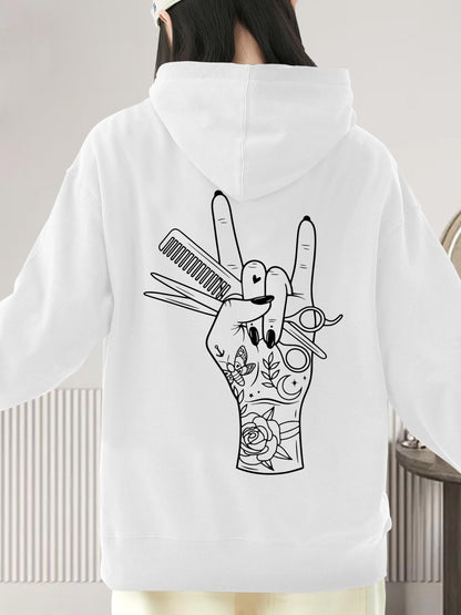 Women's Graphic Hoodie Tattooed Hand With Tools Surrounded By Creative Artistic Elements Hand