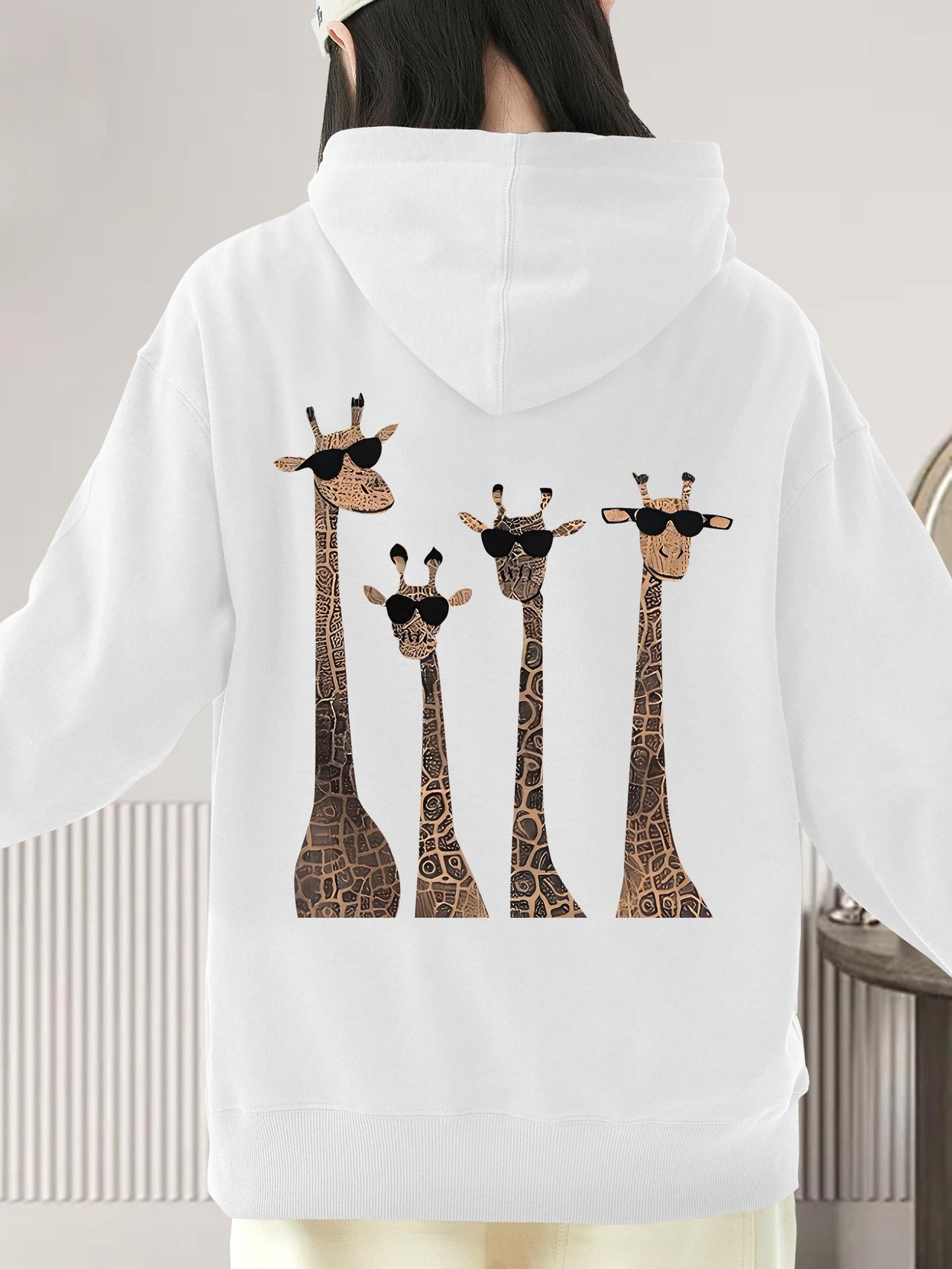 Women's Graphic Hoodie Quirky Long Neck Giraffes Wearing Cool Sunglasses Family Giraffe