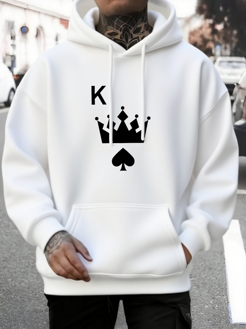 Men's Graphic Hoodie King Letter With Crown And Spade Motif Hoodie