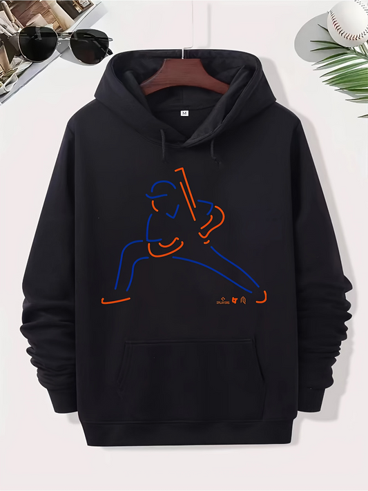 Men's Graphic Hoodie Dynamic Colorful Outline Lines Depicting Action Packed Sports Baseball Player