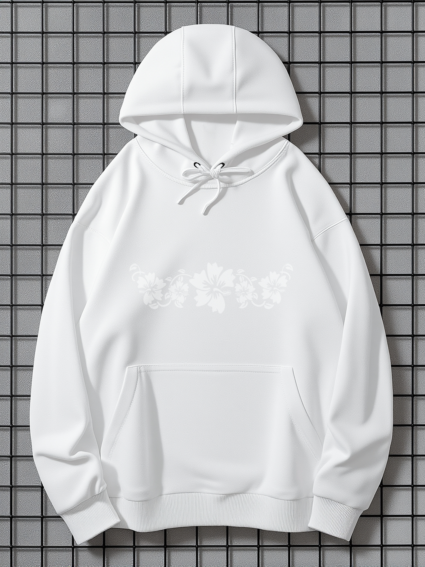 Men's Graphic Hoodie Soft Petals Blending Gently Across Crisp White Blossoms