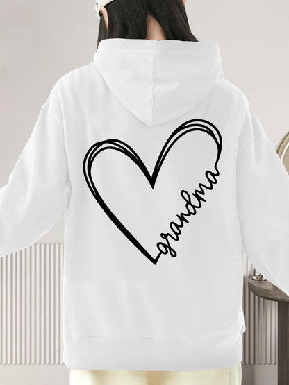 Women's Graphic Hoodie Heart Outline With Stylish Script Among Cozy Minimalist Grandma