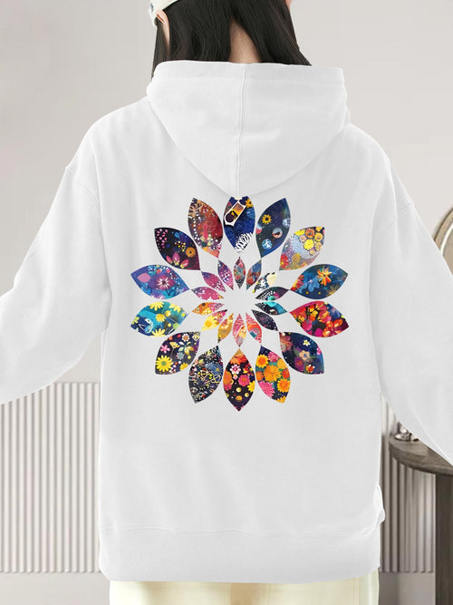 Women's Graphic Hoodie Colorful Petals Arranged In Vibrant Radiant Circular Mandala Flower