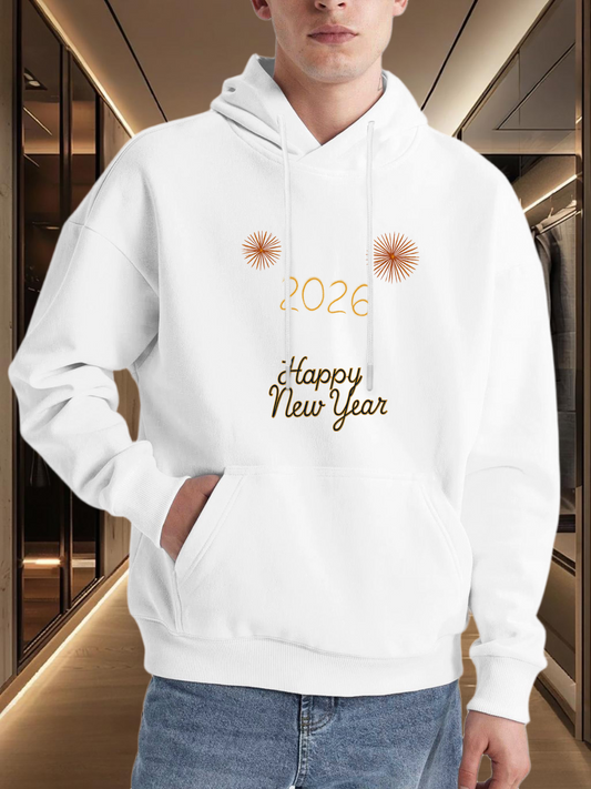 Men's Graphic Hoodie 2024 Happy New Year Sparkling Lights Surrounding Festive Holiday Season Hoodie