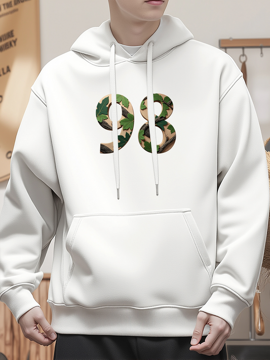 Men's Graphic Hoodie Camouflage Pattern Number Print On Crisp White Hoodie