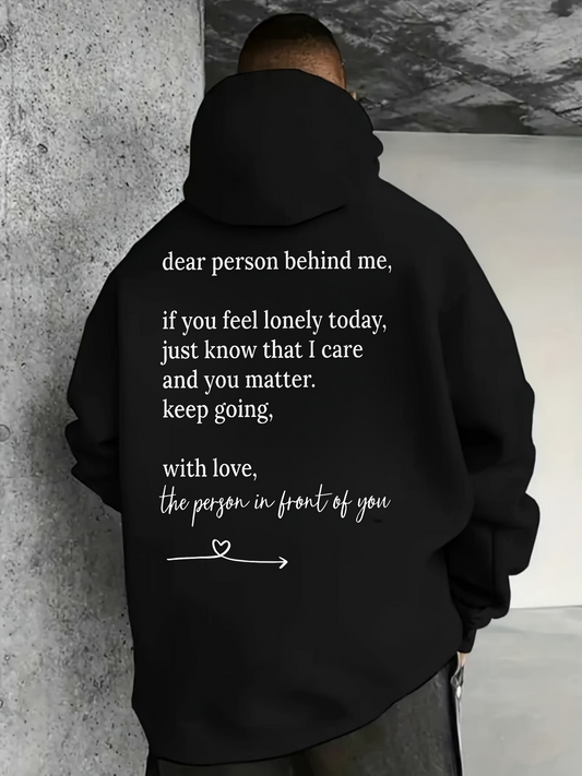 Men's Graphic Hoodie Dear Person Behind Me Minimalist Text With Heart And Arrow Hoodie