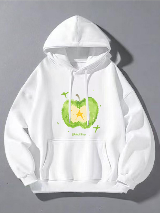 Men's Graphic Hoodie Colorful Watercolor Style With Flying Butterflies Around Green Apple
