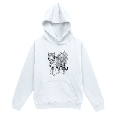 Men's Graphic Hoodie Blended Line Art With Flowers Botanical Nature Inspired Tiger