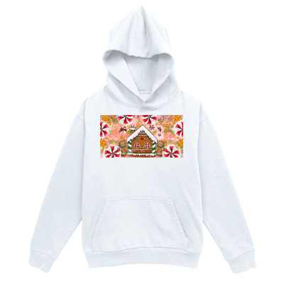 Men's Graphic Hoodie Candy Patterns With Snowy Winter Among Gingerbread House
