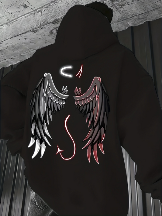 Men's Graphic Hoodie Neon Light Glow With Contrasting Painted Angel Wings Hoodie