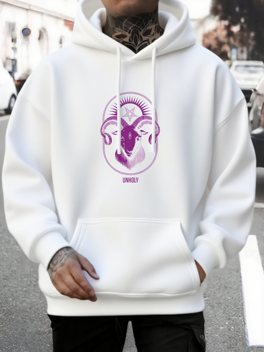 Men's Graphic Hoodie Minimalist Neon Linework Goat Head Under Gentle Streetlight Hoodie