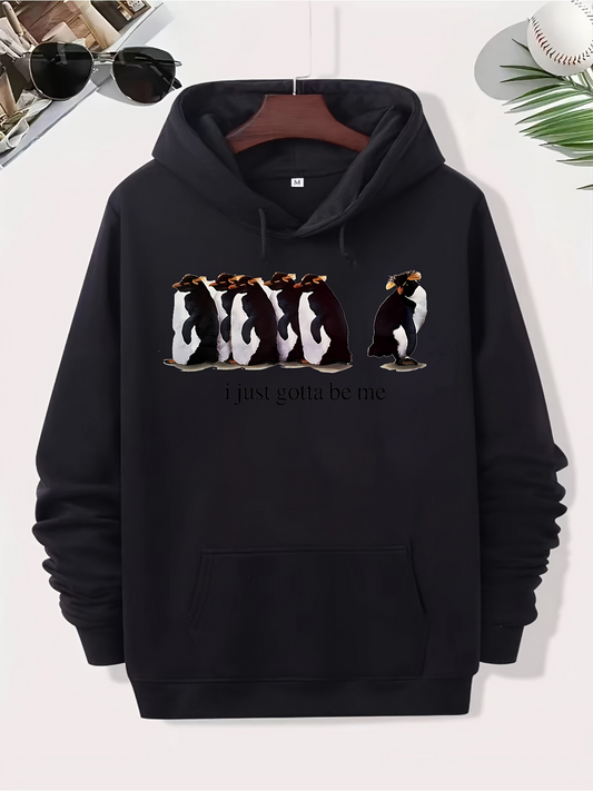 Men's Graphic Hoodie Marching Penguins With Black And White Feathers Crossing Frosty Ice Field Penguin