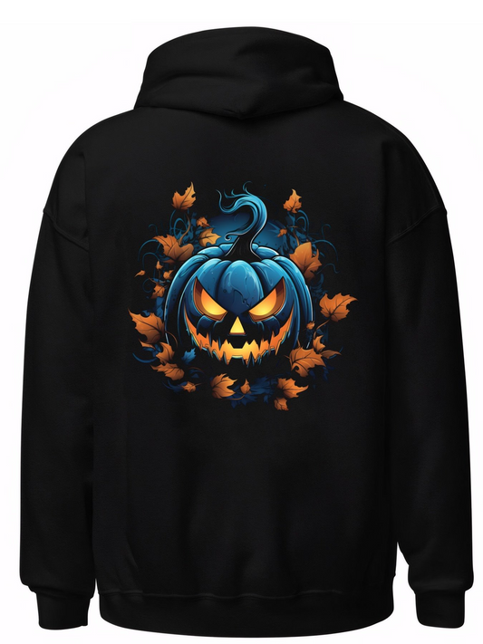 Men's Graphic Hoodie Dark Autumn Leaves Swirling Around A Glowing Blue Pumpkin