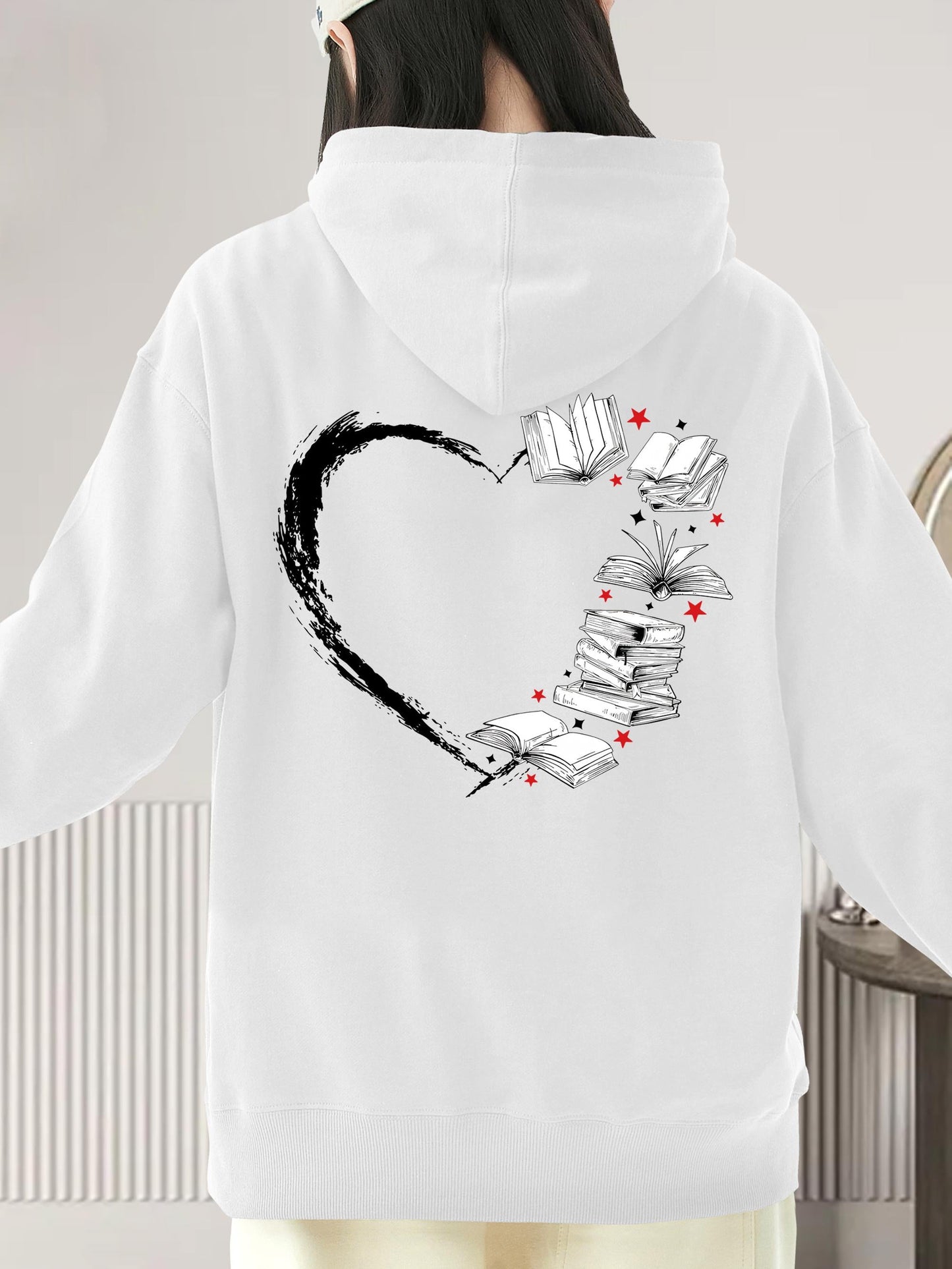 Women's Graphic Hoodie Flying Books Forming An Artistic Heart Shape
