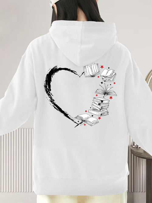 Women's Graphic Hoodie Flying Books Forming An Artistic Heart Shape