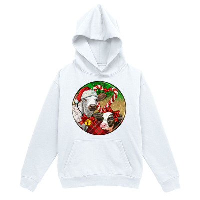 Men's Graphic Hoodie Christmas Wreath With Colorful Lights Festive Background Surrounding Happy Cow