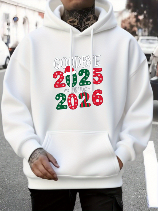 Men's Graphic Hoodie Goodbye Red And Green Numbers With Dotted Festive Decoration Year