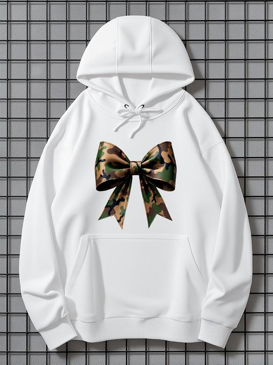 Men's Graphic Hoodie Bold Camouflage Pattern With Shaded Forest Texture Centered Bow