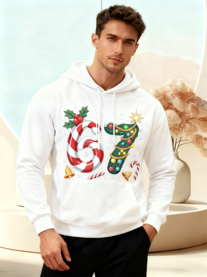 Men's Graphic Hoodie Holiday Candy Canes With Decorative Christmas Ornaments Number