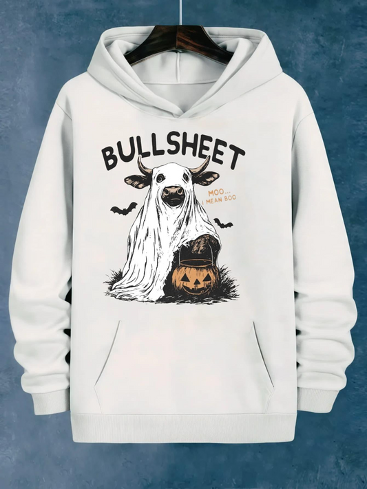 Men's Graphic Hoodie Bullsweet Ghostly Costume Pumpkin And Playful Cow Hoodie