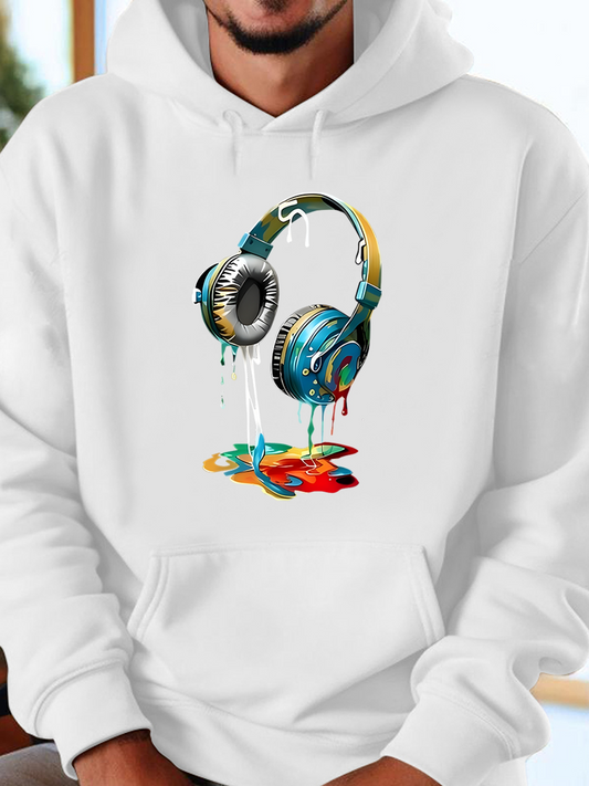 Men's Graphic Hoodie Splattered Paint With Colorful Abstract Headphone